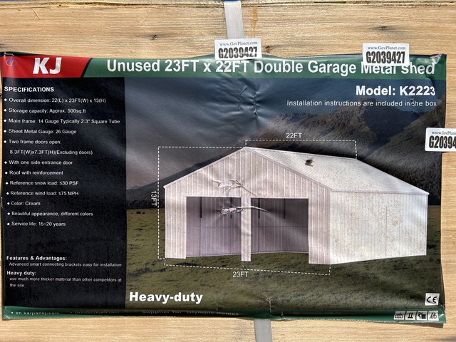 KJ K2223 Double Garage Metal Shed - Unused