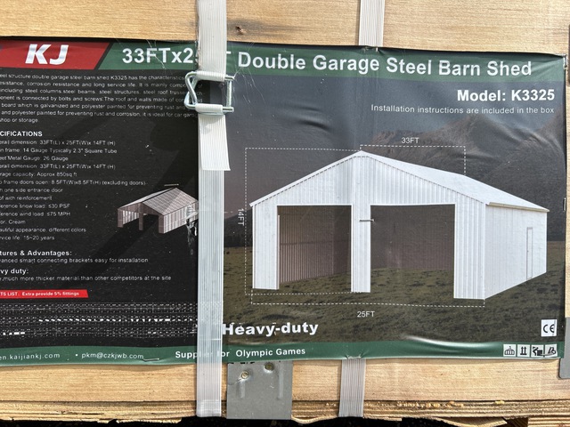 KJ K3325 Double Garage Steel Barn Shed - Unused