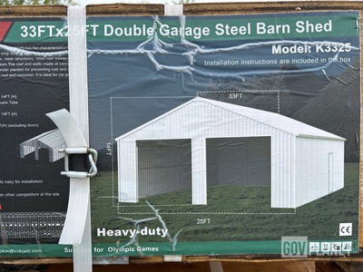 KJ K3325 Double Garage Steel Barn Shed - Unused