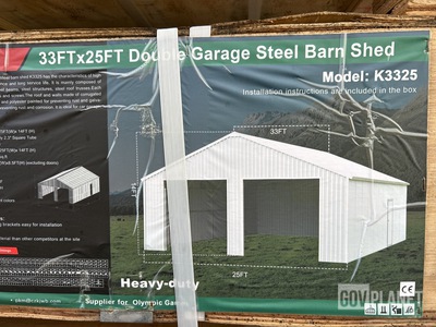 KJ K3325 Double Garage Steel Barn Shed - Unused