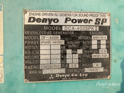 Denyo 400SP 350 kVA Skid-Mounted 発電機セット (250-749 kw/310-950 kva)