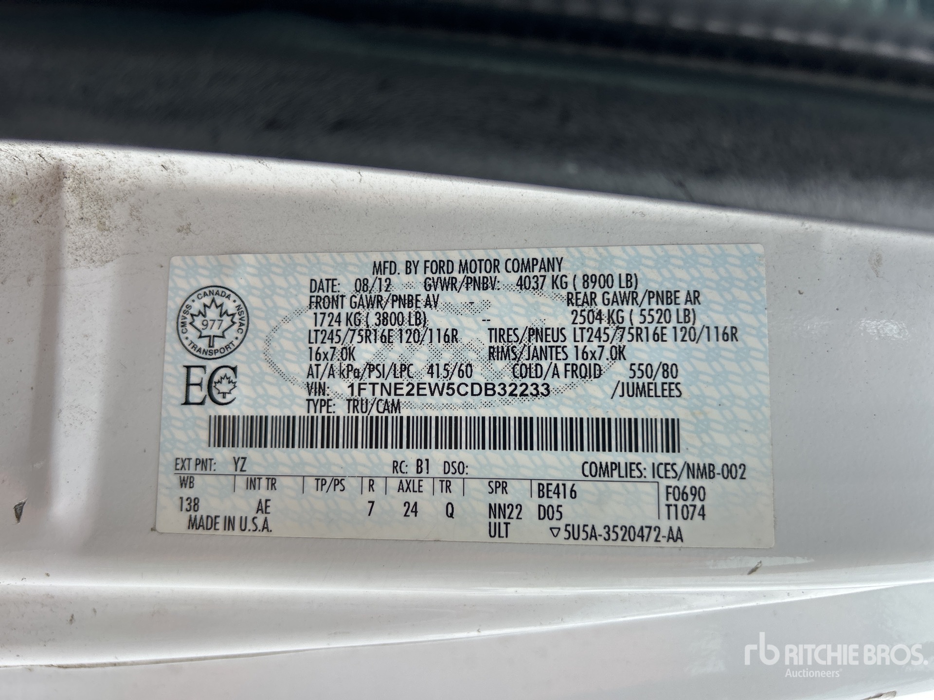 2012 Ford E-250 Cargo Van (Inoperable)