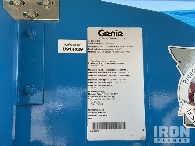 ELEVADOR ARTICULADO 2009 GENIE 4WD Z135