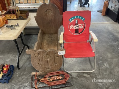 Coca Cola Collectible Lawn Chair w/ Pepsi Antique Snow Sled and crib