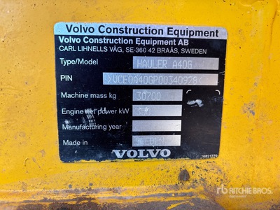 2015 Volvo A40G Knickgelenkter Muldenkipper