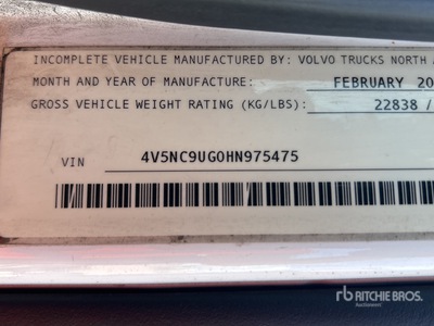 2017 Volvo VNL CNG 6x4 T/A Day Cab Truck Tractor (Inoperable)