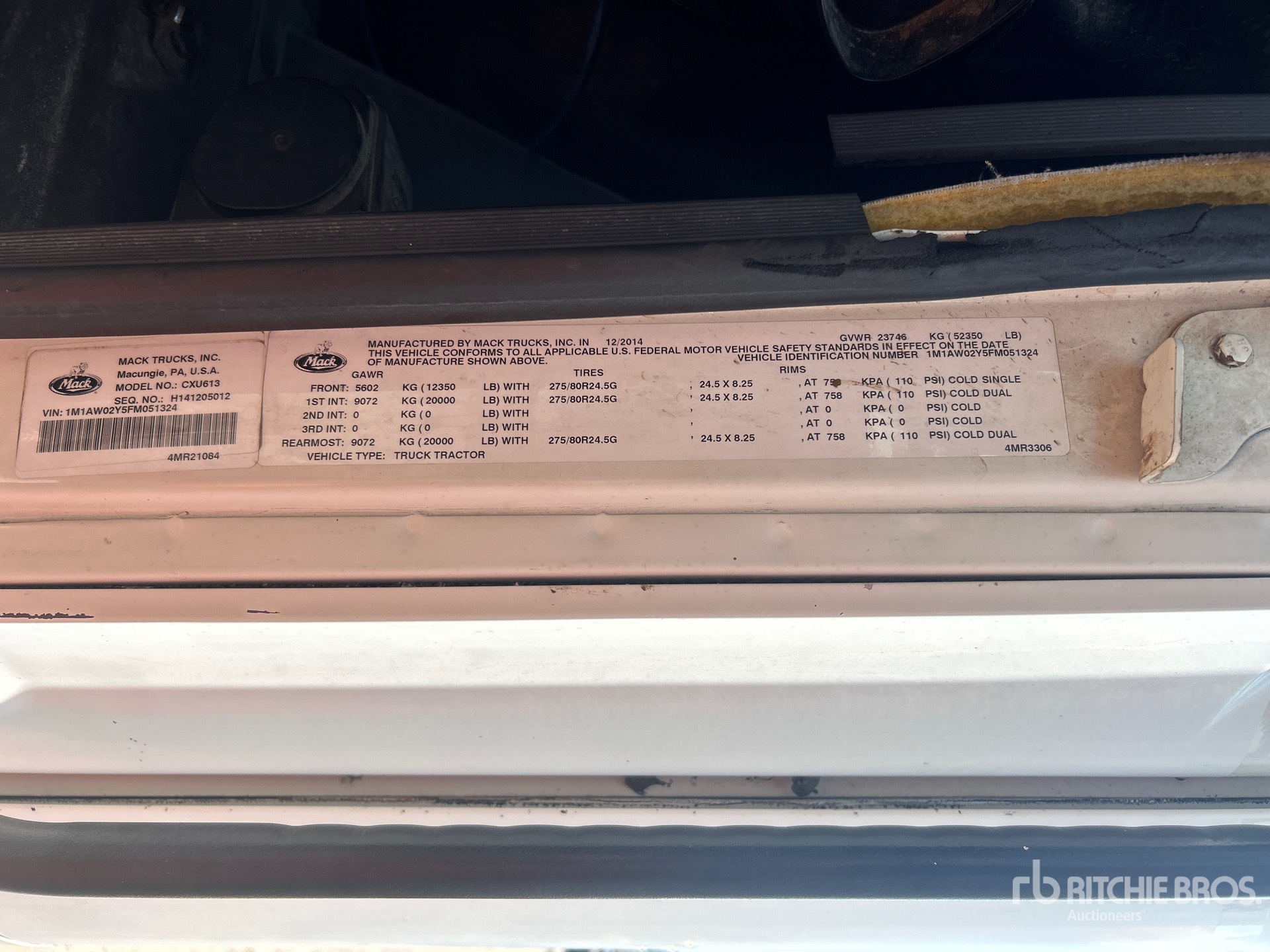 2015 Mack CXU613 6x4 T/A Sleeper Truck Tractor