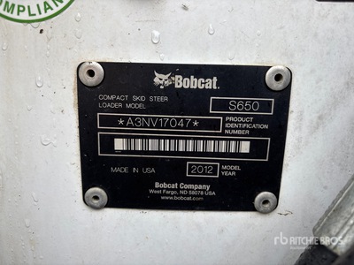 2012 Bobcat S650 Skid Steer Loader