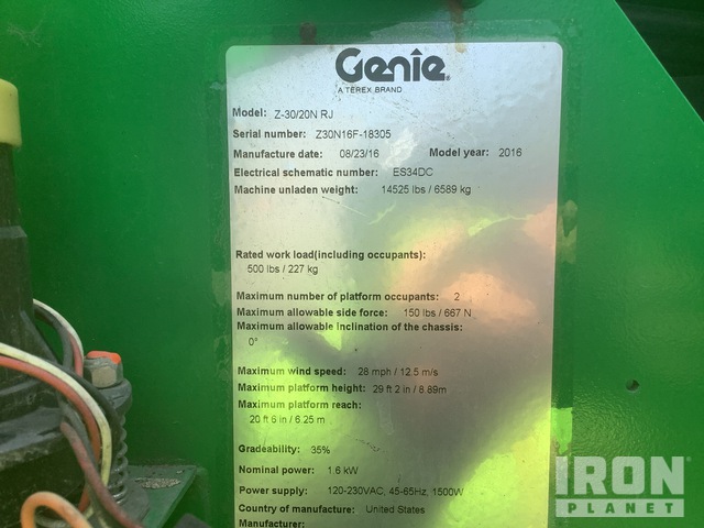 ELEVADOR ARTICULADO 2016 GENIE Z3020NRJ