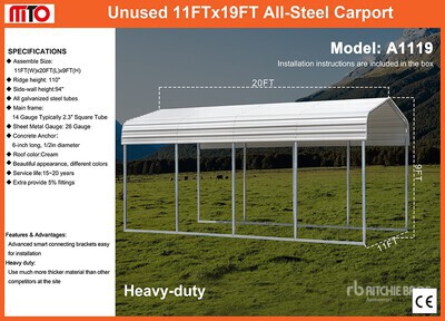 2025 MTO A1119 11 ft x 19 ft Steel Carport (Unused)