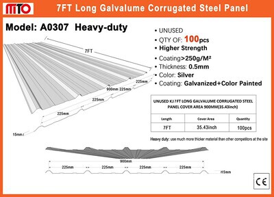 Quantity of (100) 2025 MTO A0307 35 in x 7 ft Galvalume Corrugated Steel Panels (Unused)