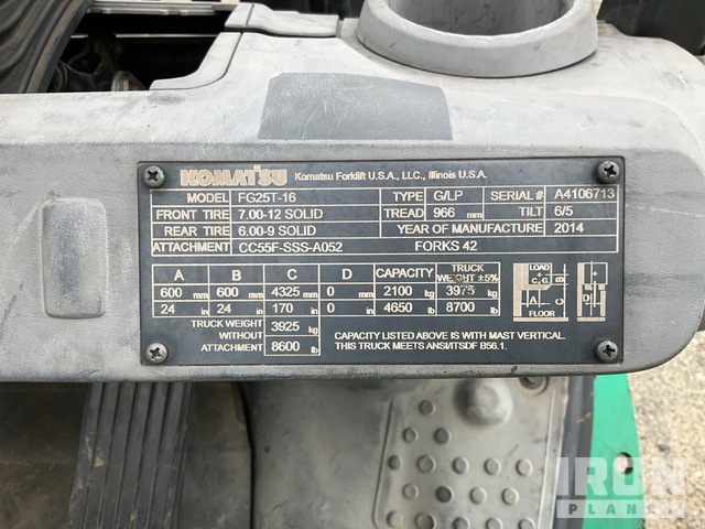 MONTACARGAS 2014 KOMATSU FG25T16
