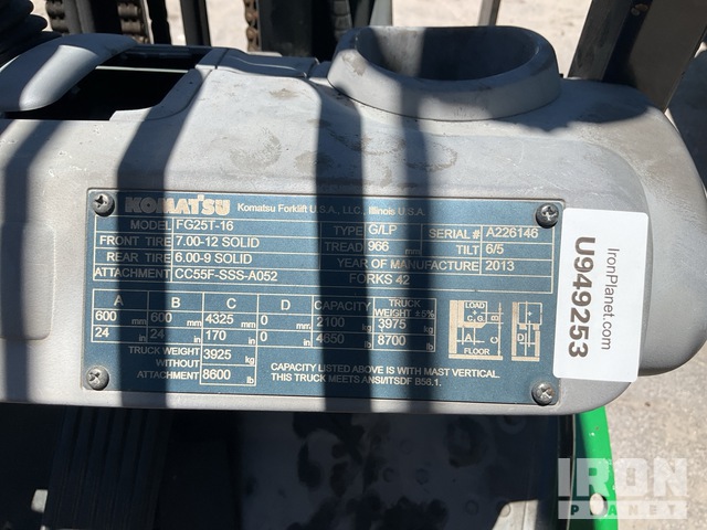 MONTACARGAS 2013 KOMATSU FG25T16