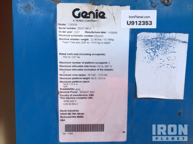 ELEVADOR ARTICULADO 2007 GENIE 4WD Z6034