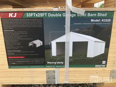 KJ K3325 Double Garage Steel Barn Shed - Unused