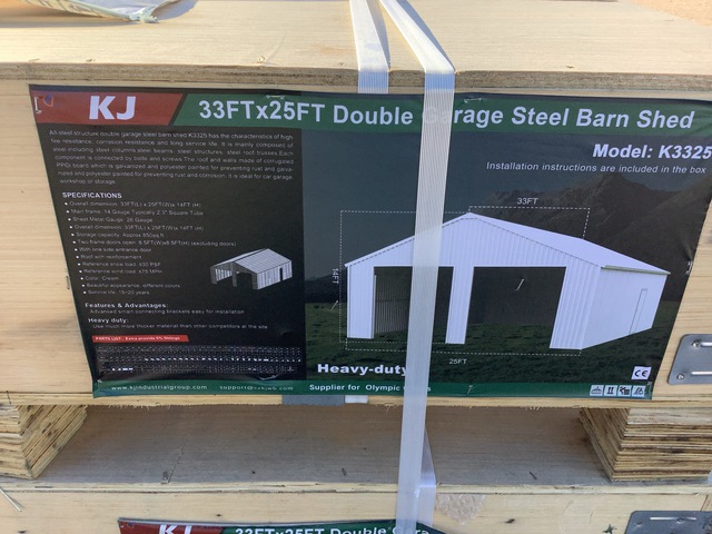 KJ K3325 Double Garage Steel Barn Shed - Unused