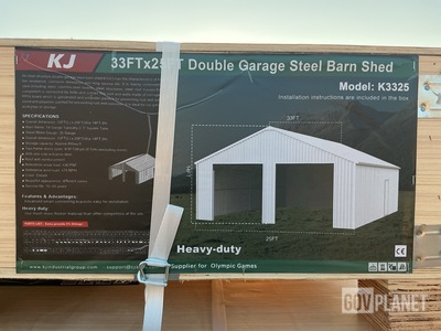 KJ K3325 Double Garage Steel Barn Shed - Unused