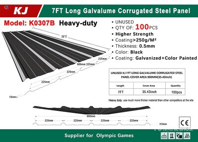 Quantity of (100) 2025 KJ K0307B 35 in x 7 ft Corrugated Steel Sheets Steel Plates (Unused)