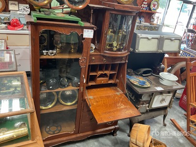 desk w/ glass cabinet