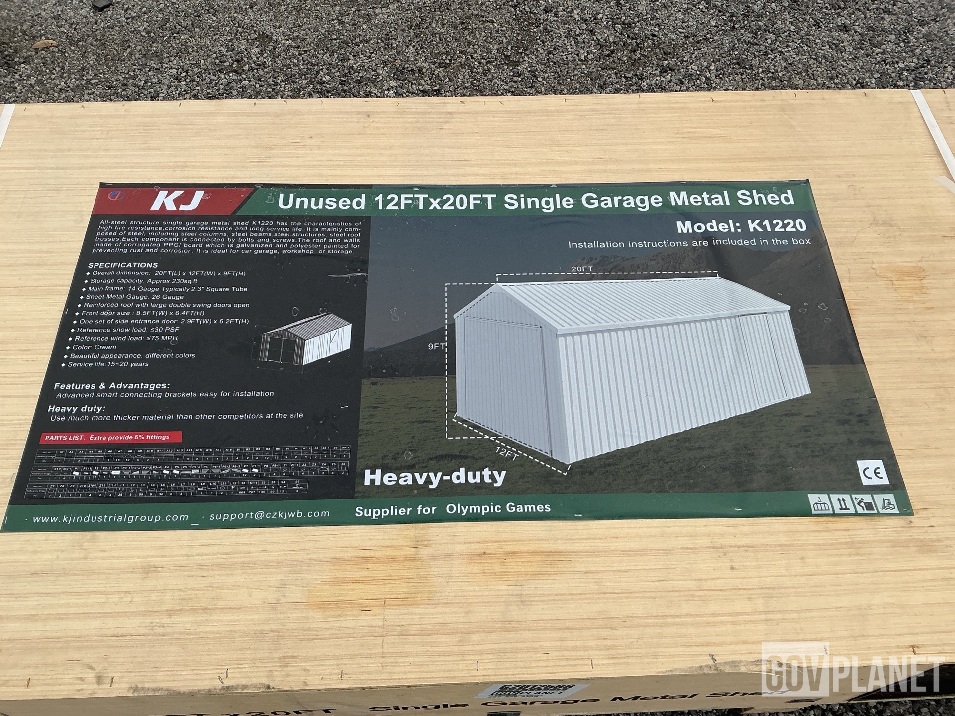 Surplus KJ K1220 Single Garage Metal Shed - Unused in Springtown