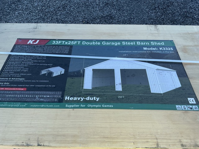 KJ K3325 Double Garage Steel Barn Shed - Unused KJ K3325 Double Garage Steel Barn Shed - Unused