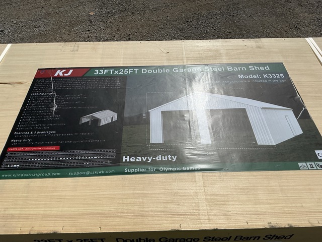 KJ K3325 Double Garage Steel Barn Shed - Unused