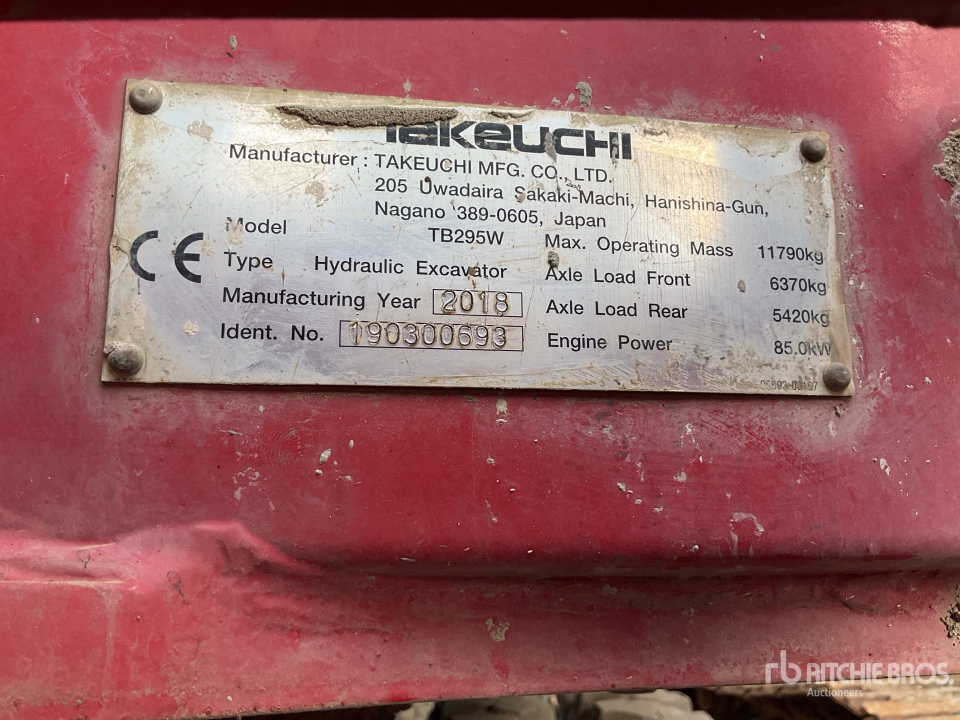 2018 Takeuchi TB295W Highway Wheeled Excavator