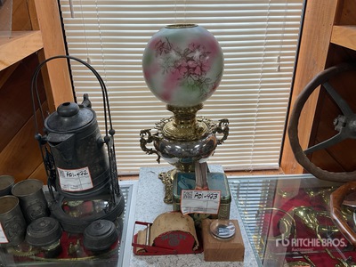 brass globe lamp and misc