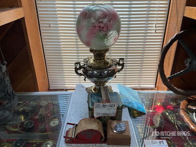 Quantity of Brass Globe Lamp and misc Items