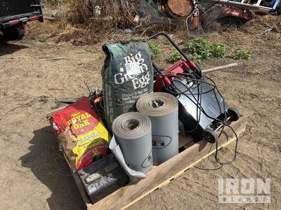 1 Skid ratchet straps, come alongs, hose, battery charger, rolls a plastic, charcoal