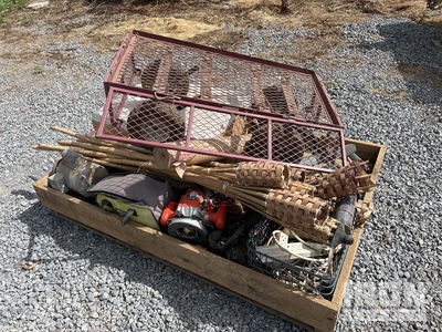 1 Skid attic access, DeWalt power tools, small wagon, tiki torches