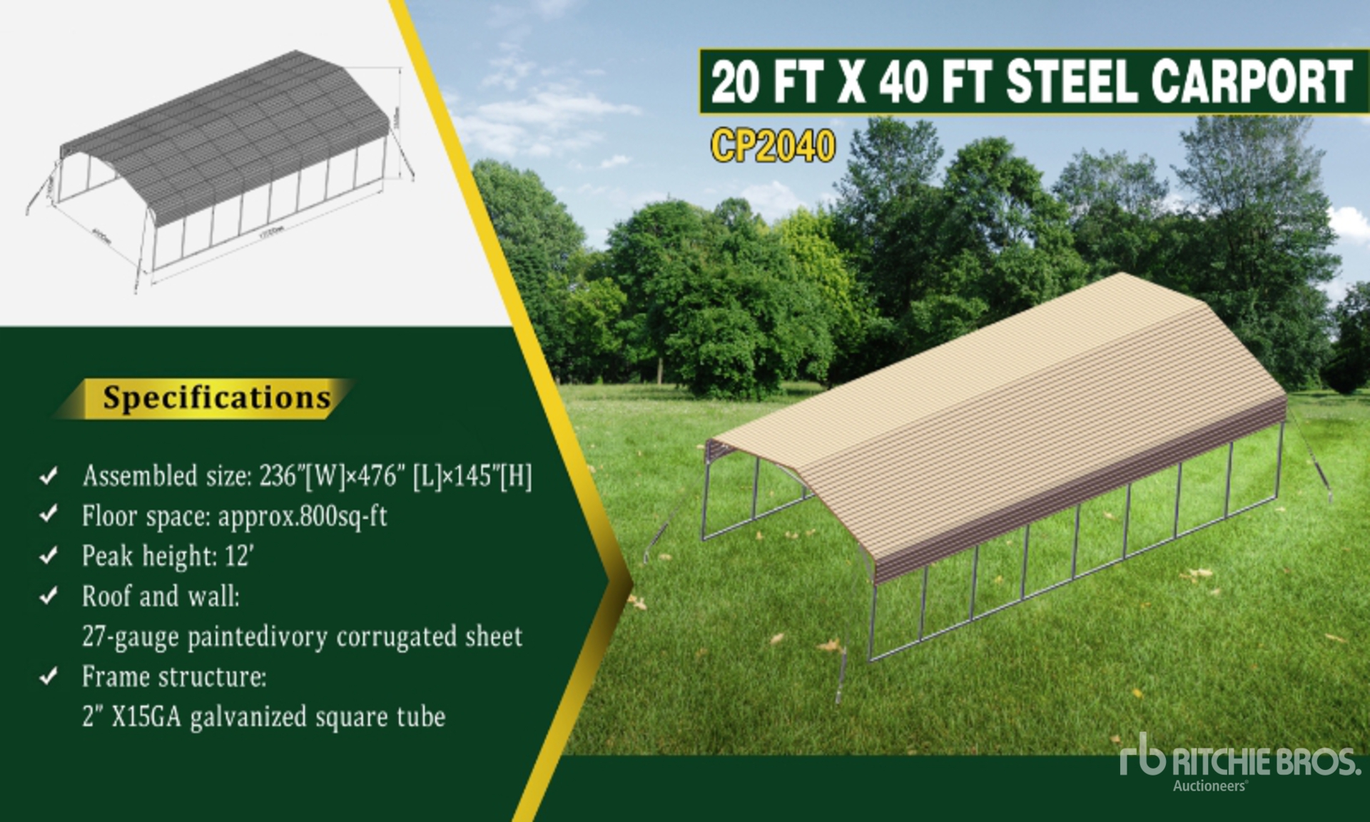2025 CP2040 20 ft x 40 ft Steel Stalla (Unused)