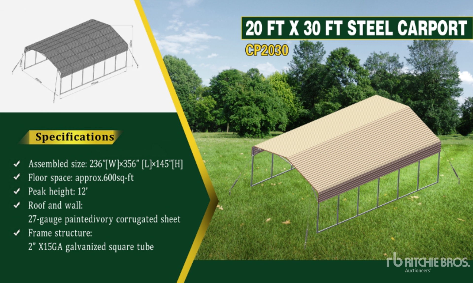 2025 CP2030B 20 ft x 30 ft Steel 倉庫 (Unused)