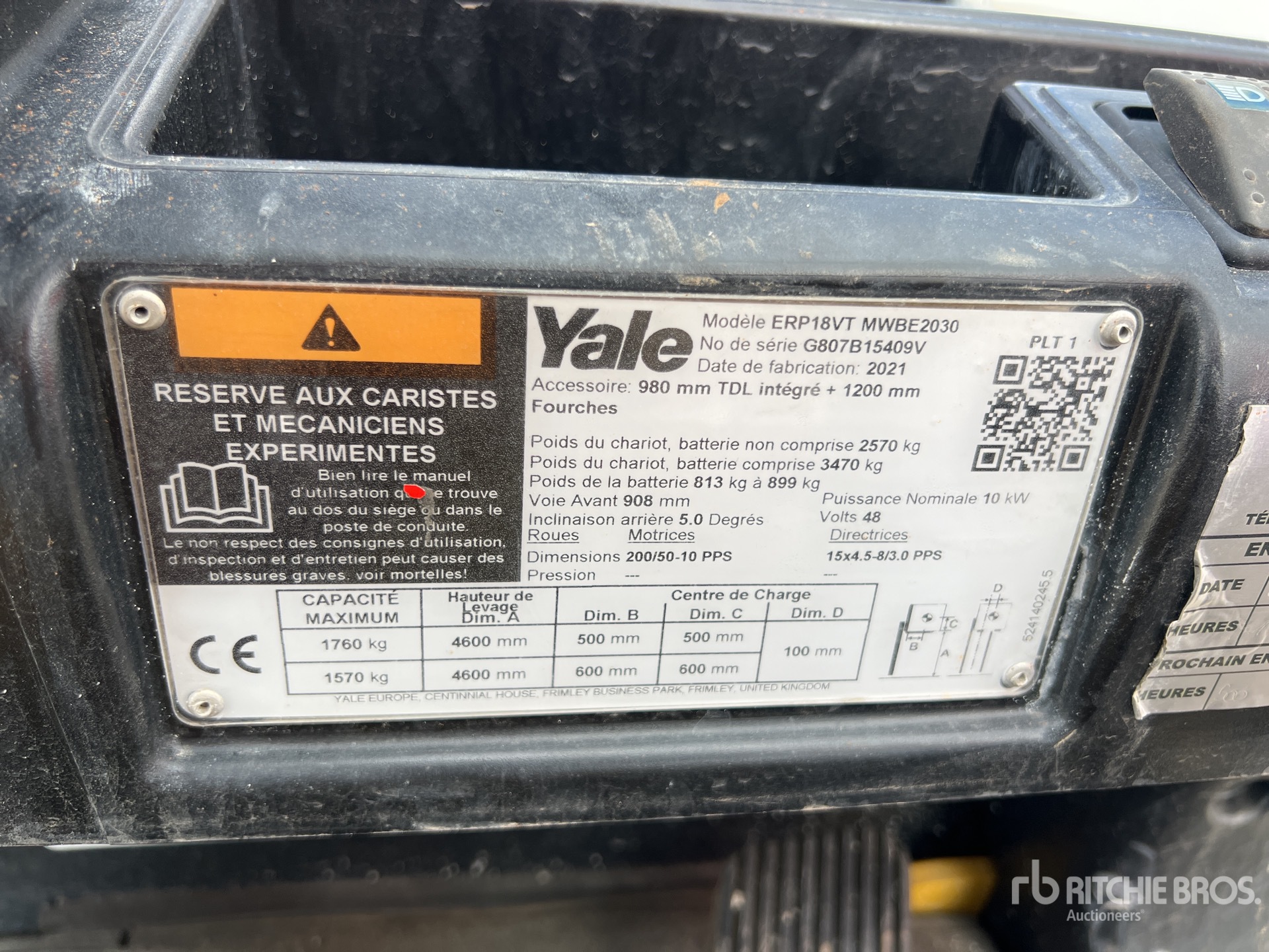 2021 Yale ERP18VTMWB 1760 kg Chariot Elevateur Electrique Electric Forklift
