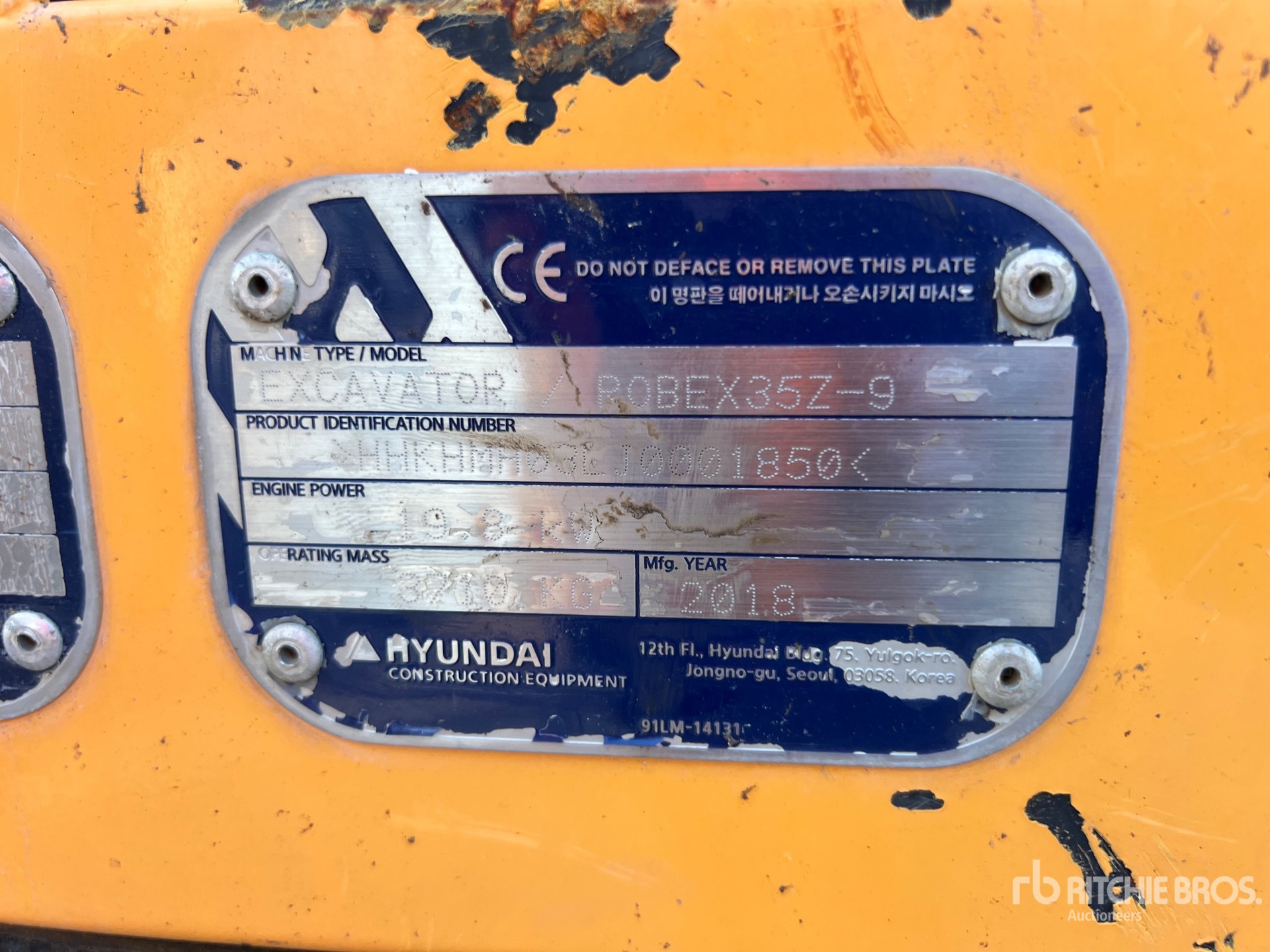 2018 Hyundai Robex 35Z-9 Mini-Pelle Mini Excavator