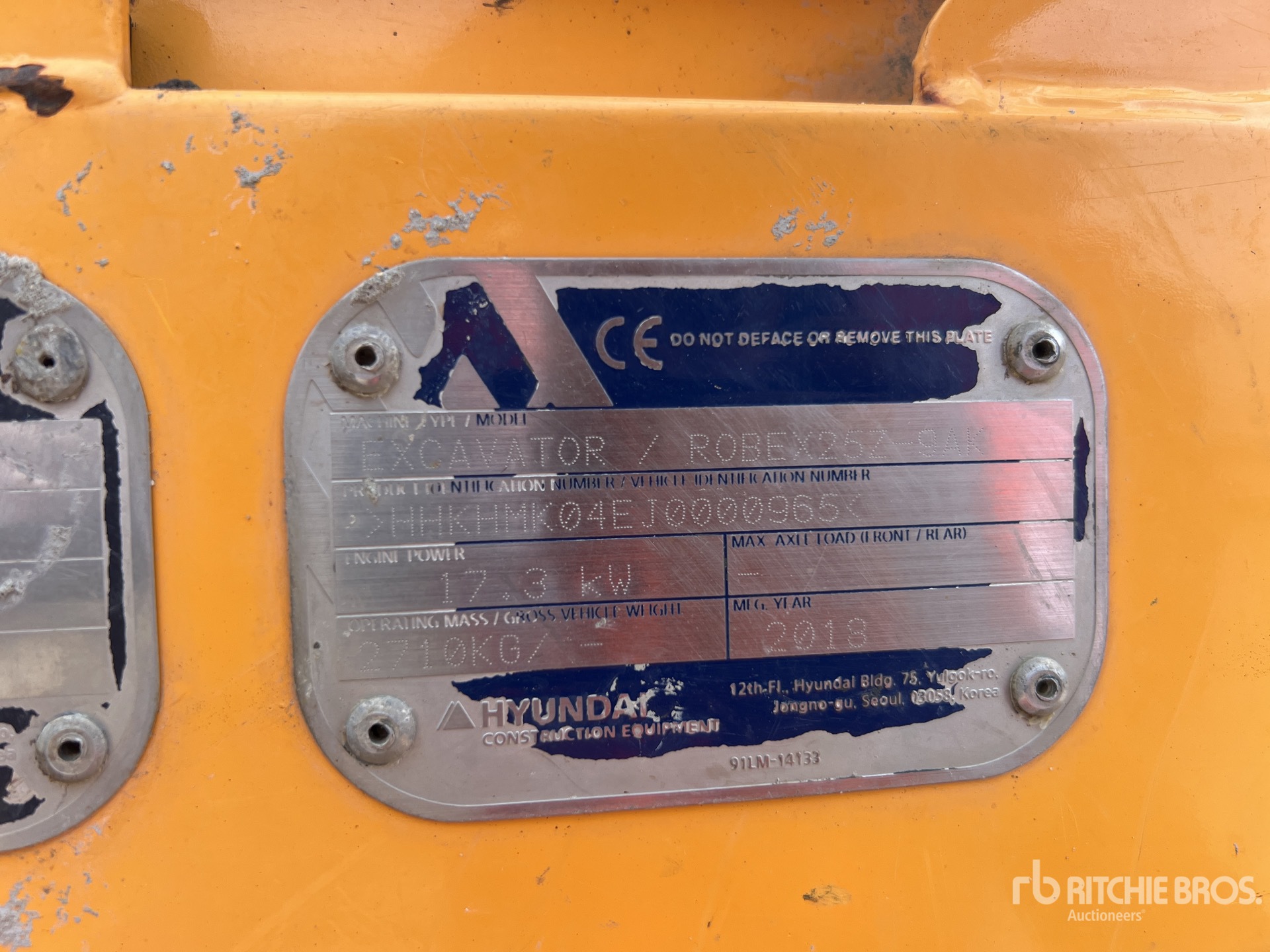2018 Hyundai Robex 25Z-9AK Mini-Pelle Mini Excavadora