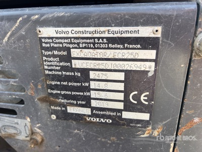 2019 Volvo ECR25D Mini-Pelle Mini Excavator