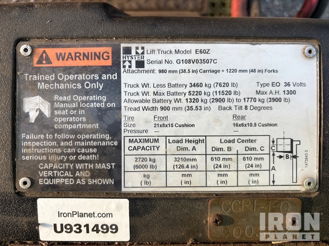 MONTACARGAS ELéCTRICO HYSTER E60Z