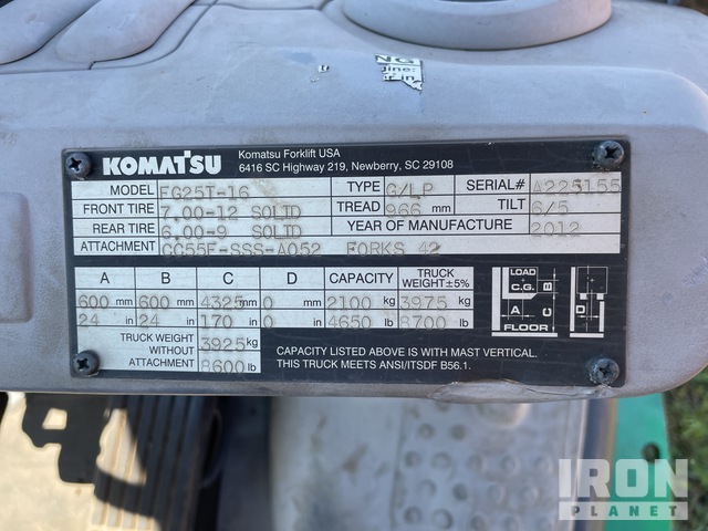 MONTACARGAS 2012 KOMATSU FG25T16