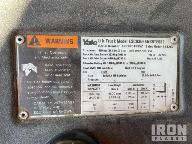 MONTACARGAS ELéCTRICO 2002 YALE ESC035FAN36TE082