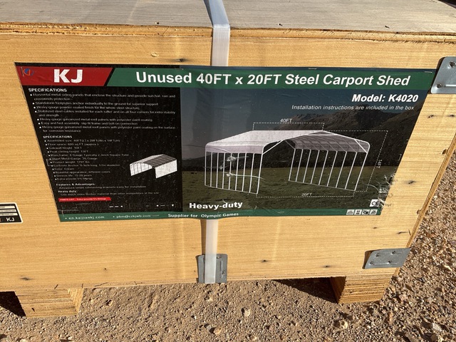 KJ K4020 Steel Carport Shed - Unused KJ K4020 Steel Carport Shed - Unused