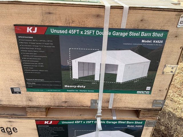 KJ K4525 Double Garage Steel Barn Shed - Unused KJ K4525 Double Garage Steel Barn Shed - Unused