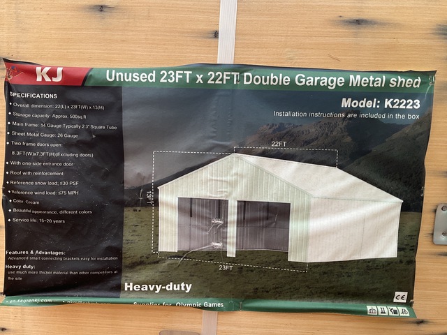 KJ K2223 Double Garage Metal Shed - Unused KJ K2223 Double Garage Metal Shed - Unused