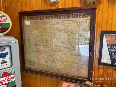 Chicago & Nortwestern Line Framed rail map Antichità