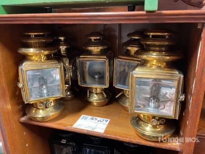 Quantity of (5) Ford brass oil lamps Antiques