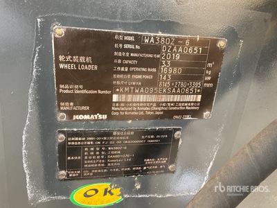 2019 Komatsu WA380Z-6 Wheel Loader