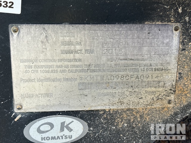CARGADOR FRONTAL 2016 KOMATSU WA4806