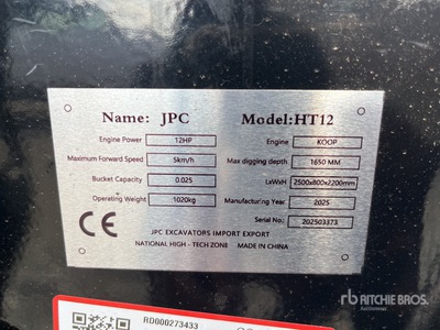 2025 JPC HT12 Mini-pelle  (Unused)