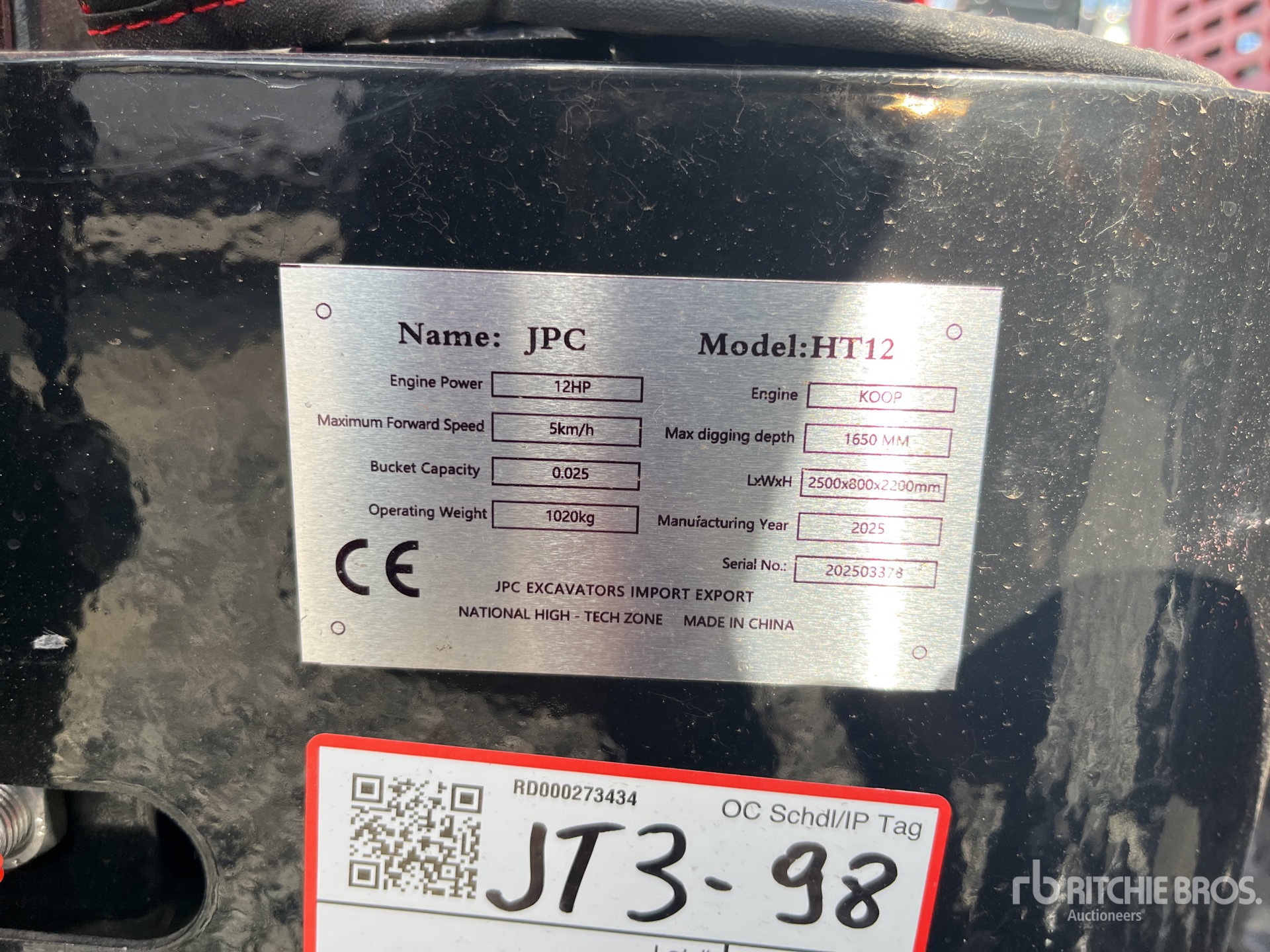 2025 JPC HT12 Mini-pelle  (Unused)