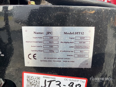 2025 JPC HT12 Mini-pelle  (Unused)